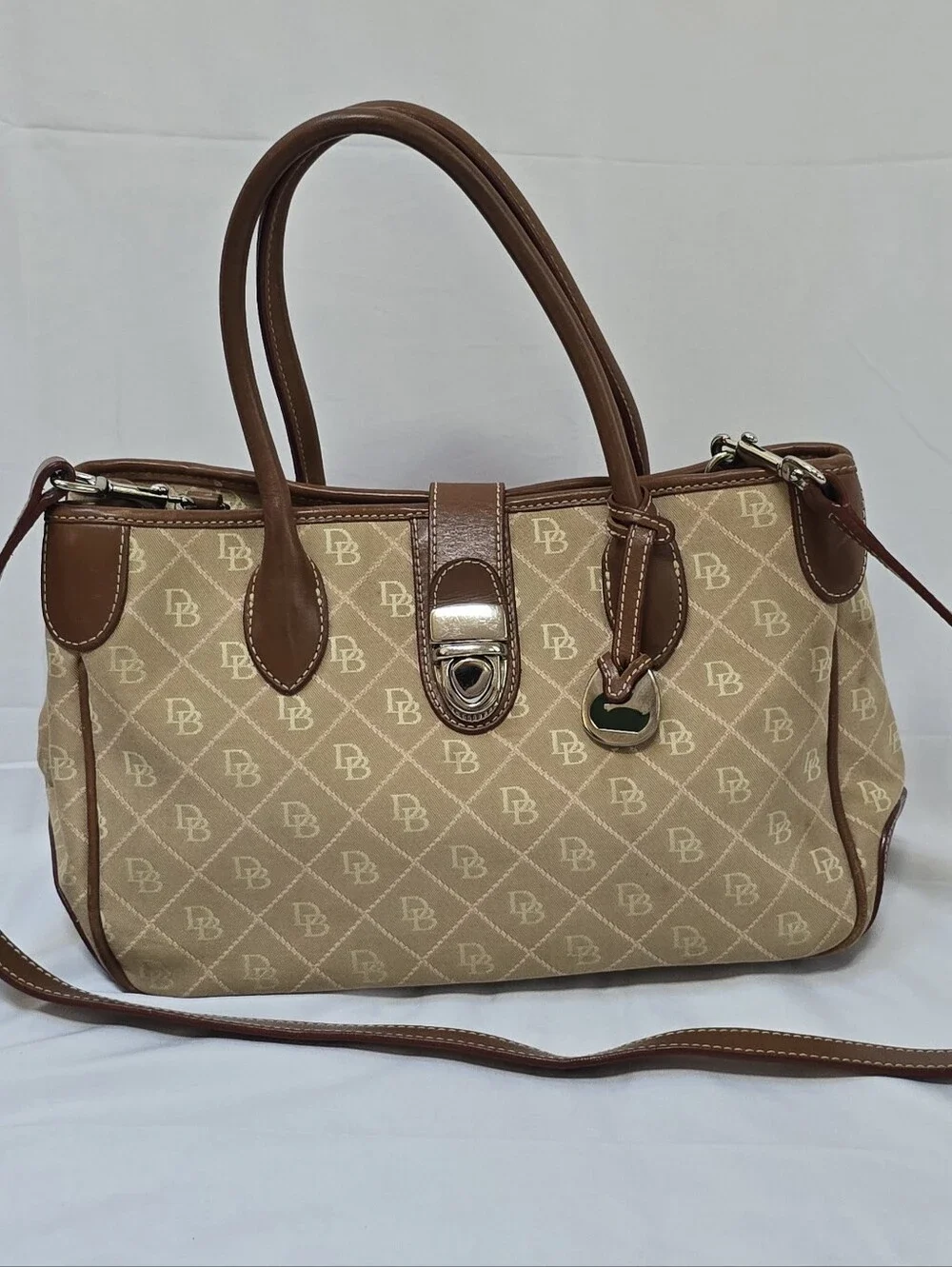 Dooney & Bourke DB Signature Monogram Canvas Leather Satchel Crossbody Bag